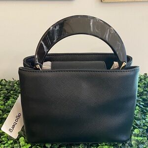 Olga Berg Black Satchel with Marbled Resin Handle